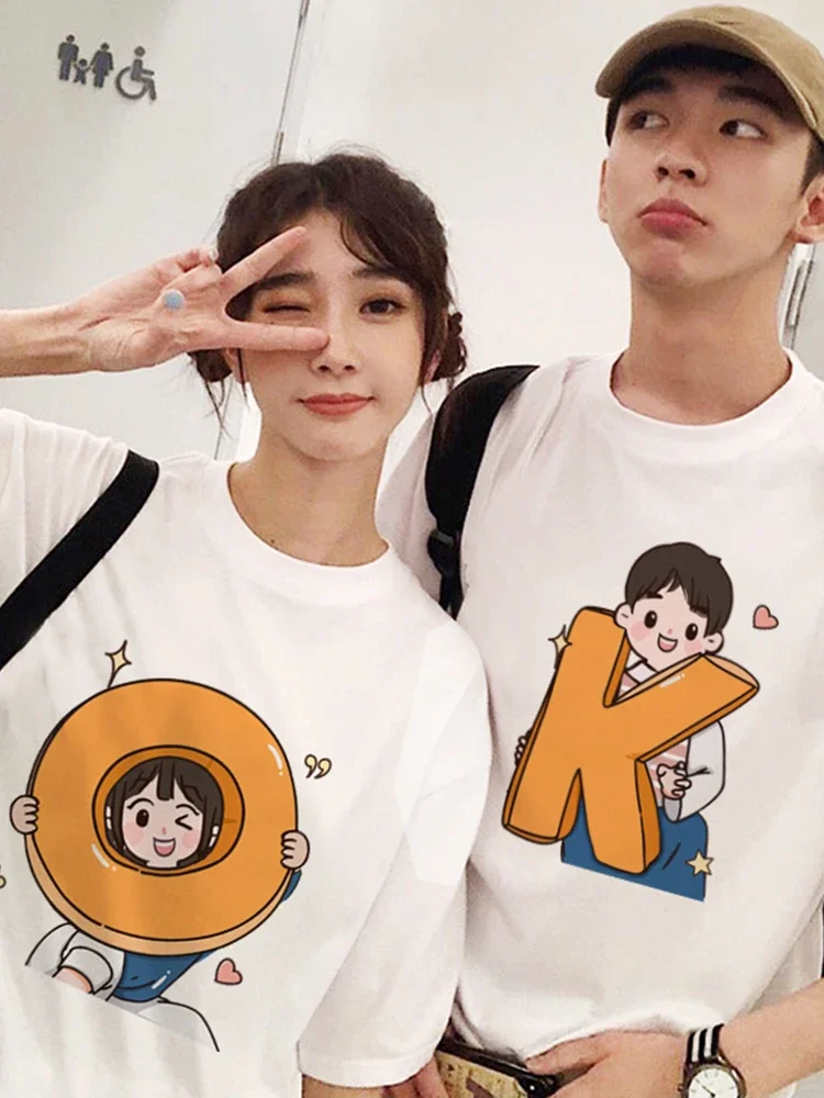 Print Couple TShirt Summer Short Sleeve Tee Shirt Letter Print T Fashion Casual Loose Lovers cotton T Shirt women clothing