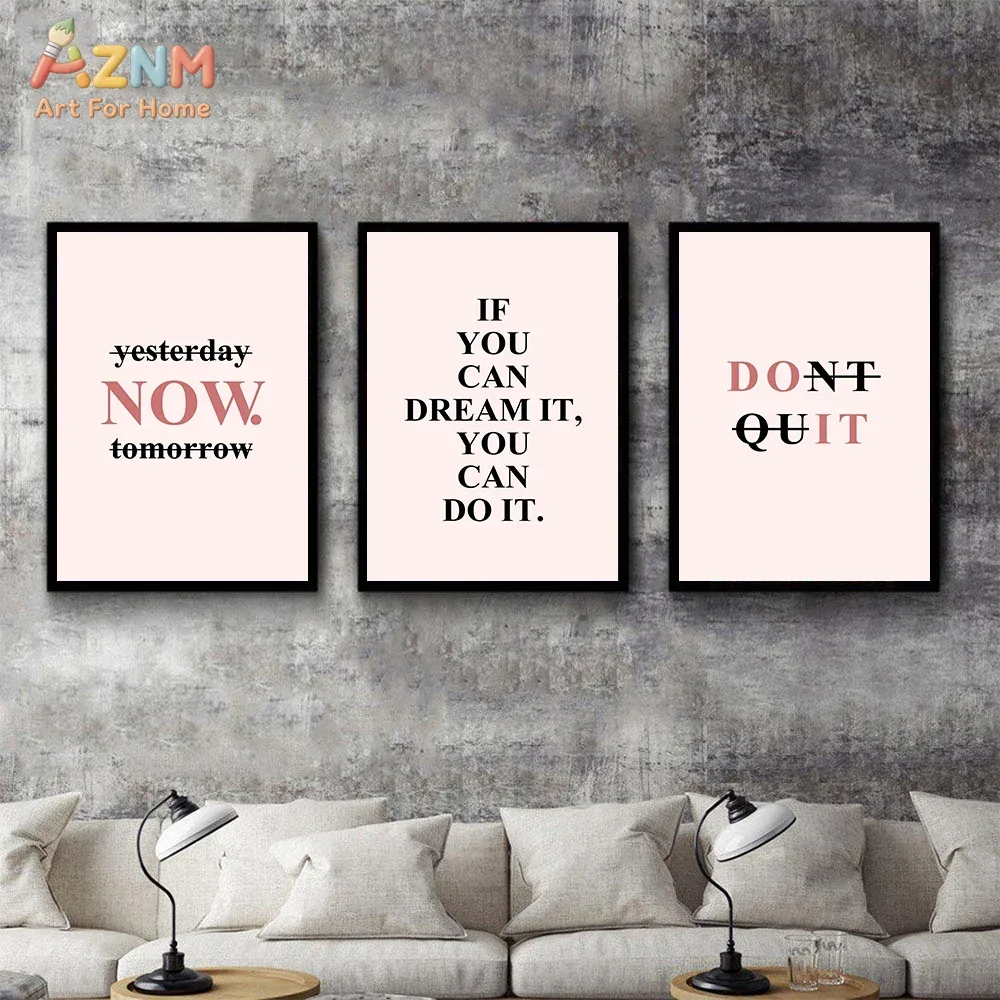 AZNM Frameless Canvas Poster Black White Motivational Quote Print, Don't Quit Inspirational Text Wall Art Picture for Office Stu