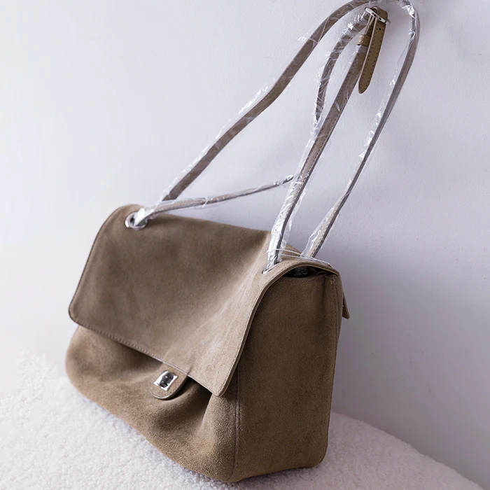 Natural Suede Mailman Bag Flip Cover Large Capacity Fashionable Shoulder Tote Underarm Bag for Stylish Organizing