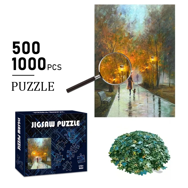 500/1000pcs Large Rainy Day Walk Puzzle Suitable for Adults & Families - Challenging Brain Teaser with HD Printed Stormy Scene