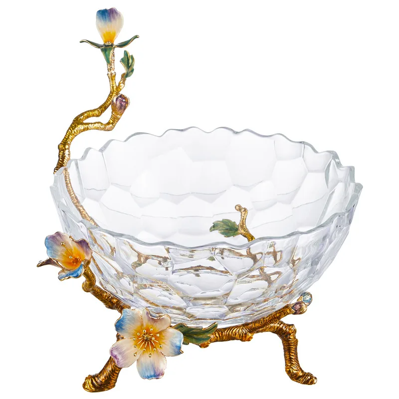 Light luxury high-end enamel color fruit plate glass hotel villa club home living room coffee table ornament fruit plate
