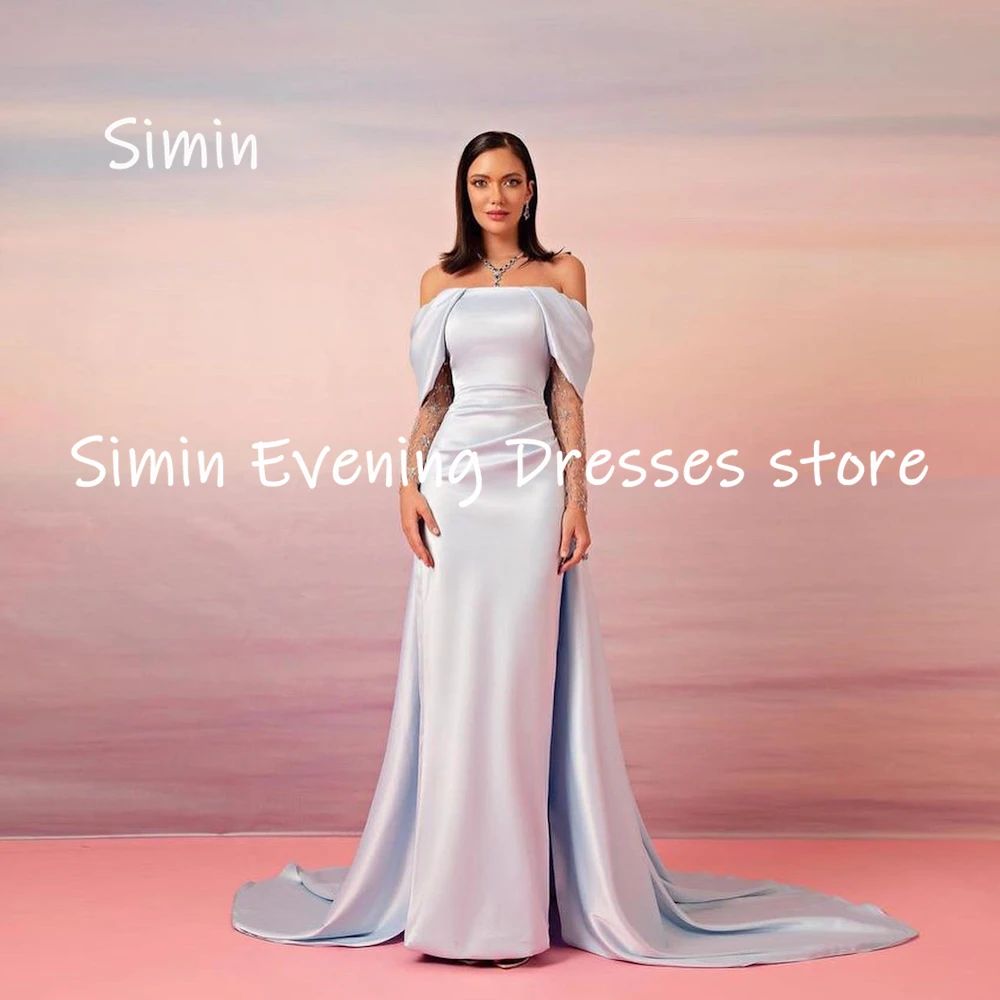 

Simin Satin Mermaid Off-the-shoulder Neckline Ruffle Formal Prom Gown Floor-length Evening Elegant Party dresses for women 2023