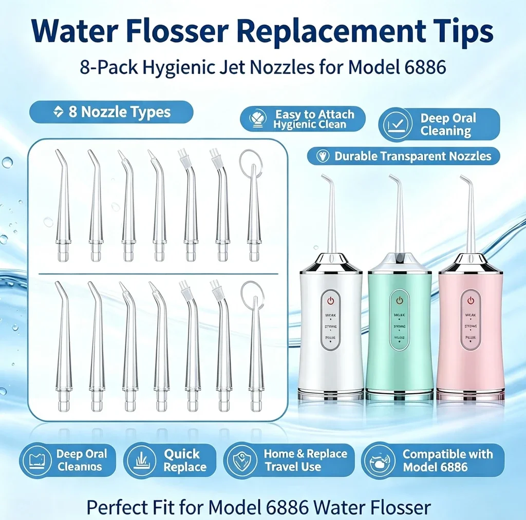 Gentle Care Water Flosser Tips - Easy-to-Attach, Durable Plastic Nozzles for a Clean, Convenient Replacement Pack