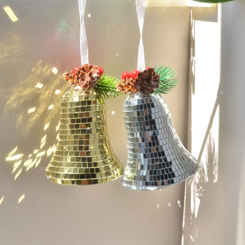 

Bell disco ball pendant, cute and fashionable retro Christmas bell mirror glass decorative item, Christmas tree decoration