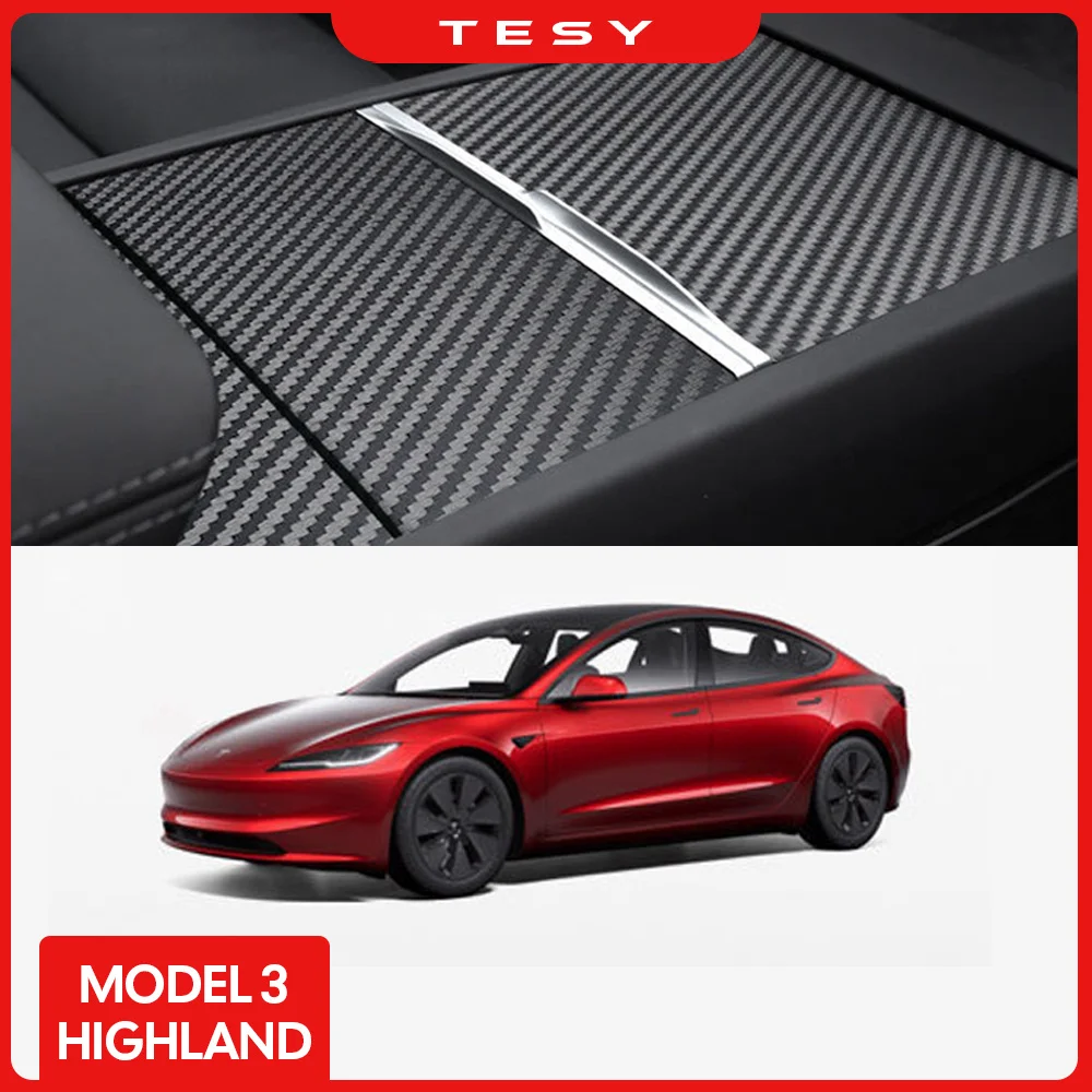 For Tesla Model 3 Highland 2024 Center Console Panel Sticker Suede Film Carbon Central Control Cover Car Interior Accessories