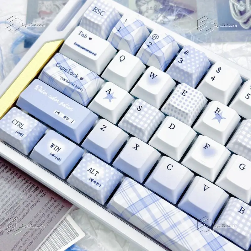 

Whispering blue and white keycaps ins simple new original custom pbt sublimation keycaps mechanical keycap keyboard