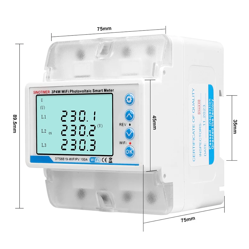 WIFI 100A 380V AC Three Phase Intelligent Reclosing Photovoltatic Energy Meter kWh Power Consumption Electricity Measurement