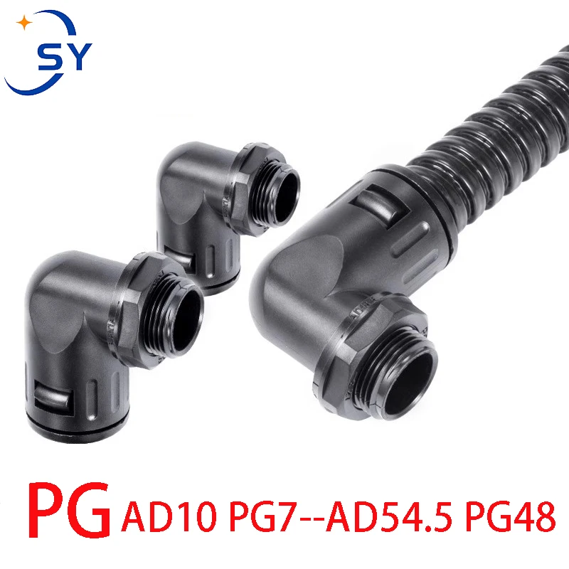 Bellows Elbow PG90 Degree Hose Quick Connection Nylon Threaded Pipe External Thread Sealed Waterproof AD13/15.8/18.5/21.2/25