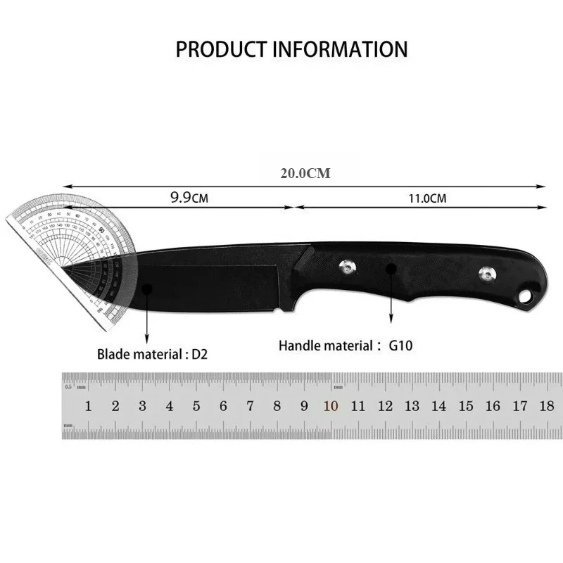 R Small Mini Straight Knife D2 Blade G10/Flax Handle Fixed Blade Knife with Kydex Sheath edc multitool knives tactical knife