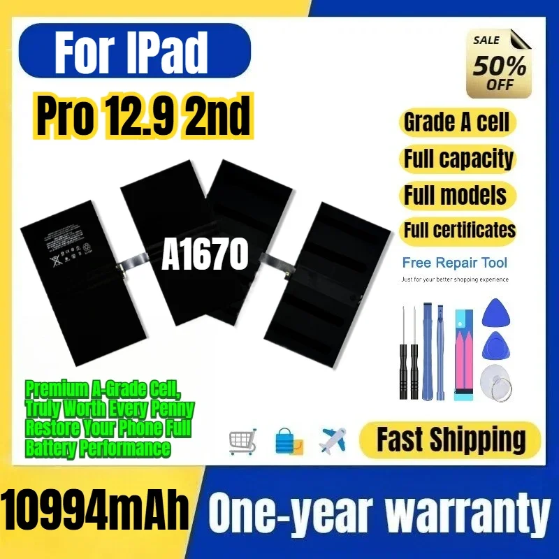 A1670/A1671/A1821 for IPad Pro 12.9 2nd Tablet Battery 0 Cycle High Capacity Battery Replacement Bateria Grade A Cell with Tools