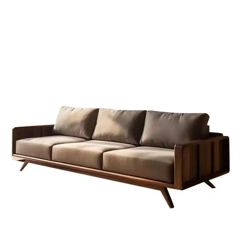 New Chinese-style walnut solid wood sofa, straight row three or four people, advanced modern large and small apartment household
