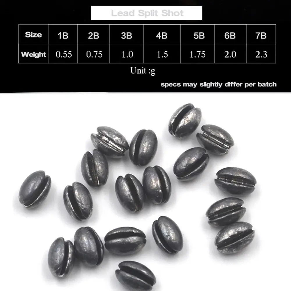 20PCS/Bag 1B to 7B Premium Solid Oval Split Shot Lead Sinker Bean Shaped Weight Lead Fishing Lure Accessories