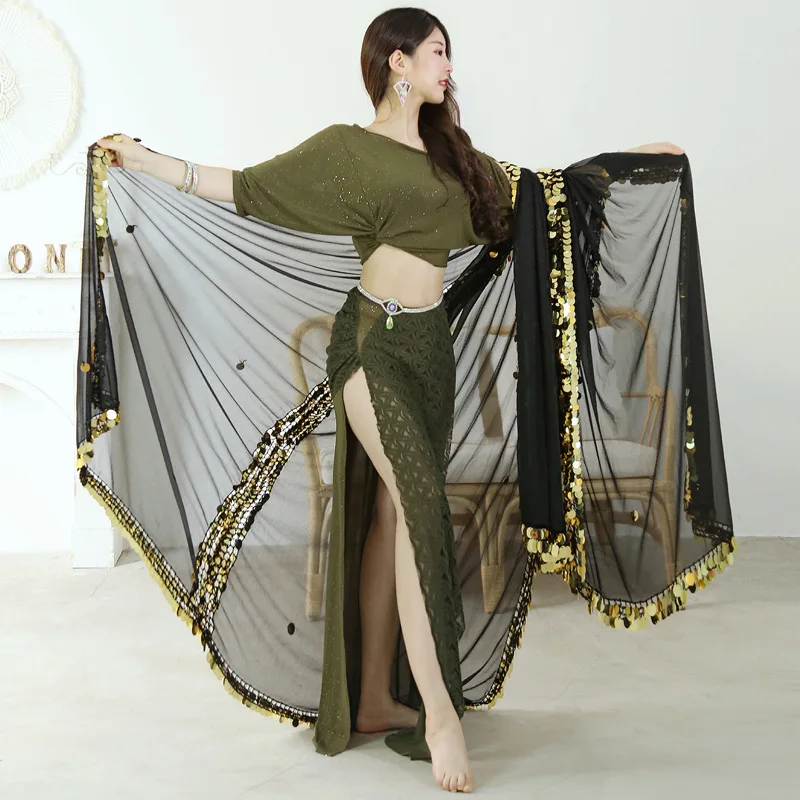 Belly Dance Malaya Scarf Sequins Decorate Stage Show Accessories Girl Performance Show Veils 2.5*1.5m Adult Big Throw Scarf