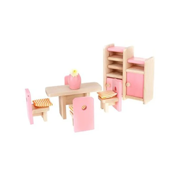 mini house Dining Room Wooden Furniture Set Table+Chair+Display Unit+Vase mini house furniture house furniture