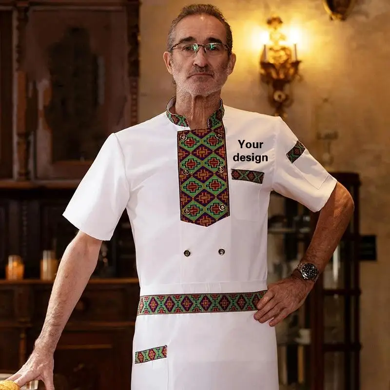 

Шеф-повар униформа персонализированный пользовательский логотип кухня повар куртка ресторан барбекю захватить мясо рабочая одежда мужская рубашка с короткими рукавами