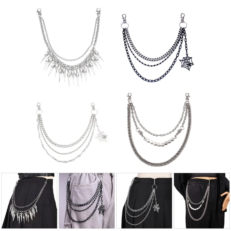 Punk Jeans Pants Chain Multi Layer Chain Cobweb Charm Waist Wallet Jewelry Harajuku Belt for Dancers Accessories