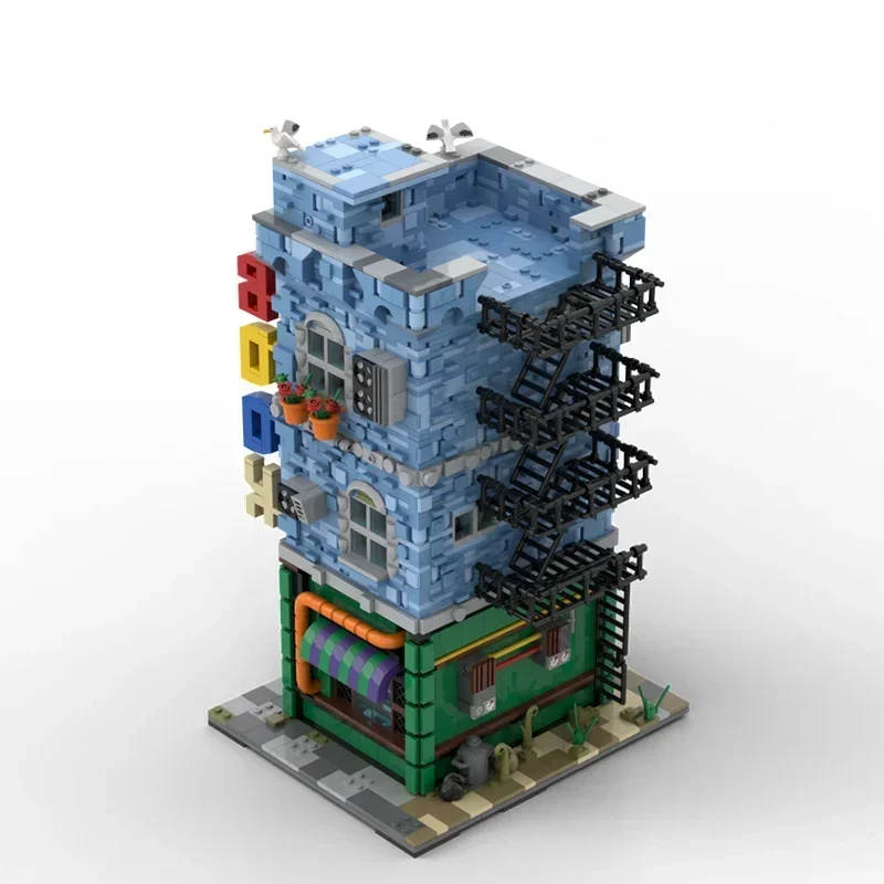 Bloques de construcción Moc, modelo de librería Modular, ladrillos técnicos, montaje artesanal, juguetes con vista a la calle para niños, regalos de vacaciones