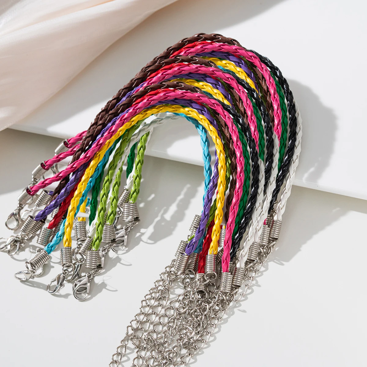 10pcs Mixe Leather Lace Bracelet Cord Braided Ropes with Lobster Clasps Extended Chain for Wrist Charms Bracelets Jewelry Making