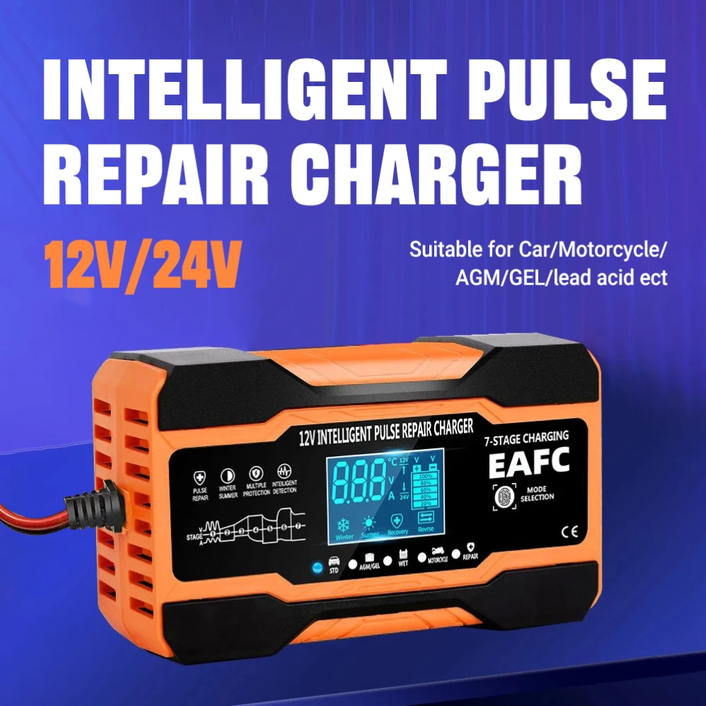 

Advanced 12V/24V Smart Charger with 7-Stage Pulse Charging - 12A/10A Automatic Charger for AGM GEL WET Lead Acid Batteries