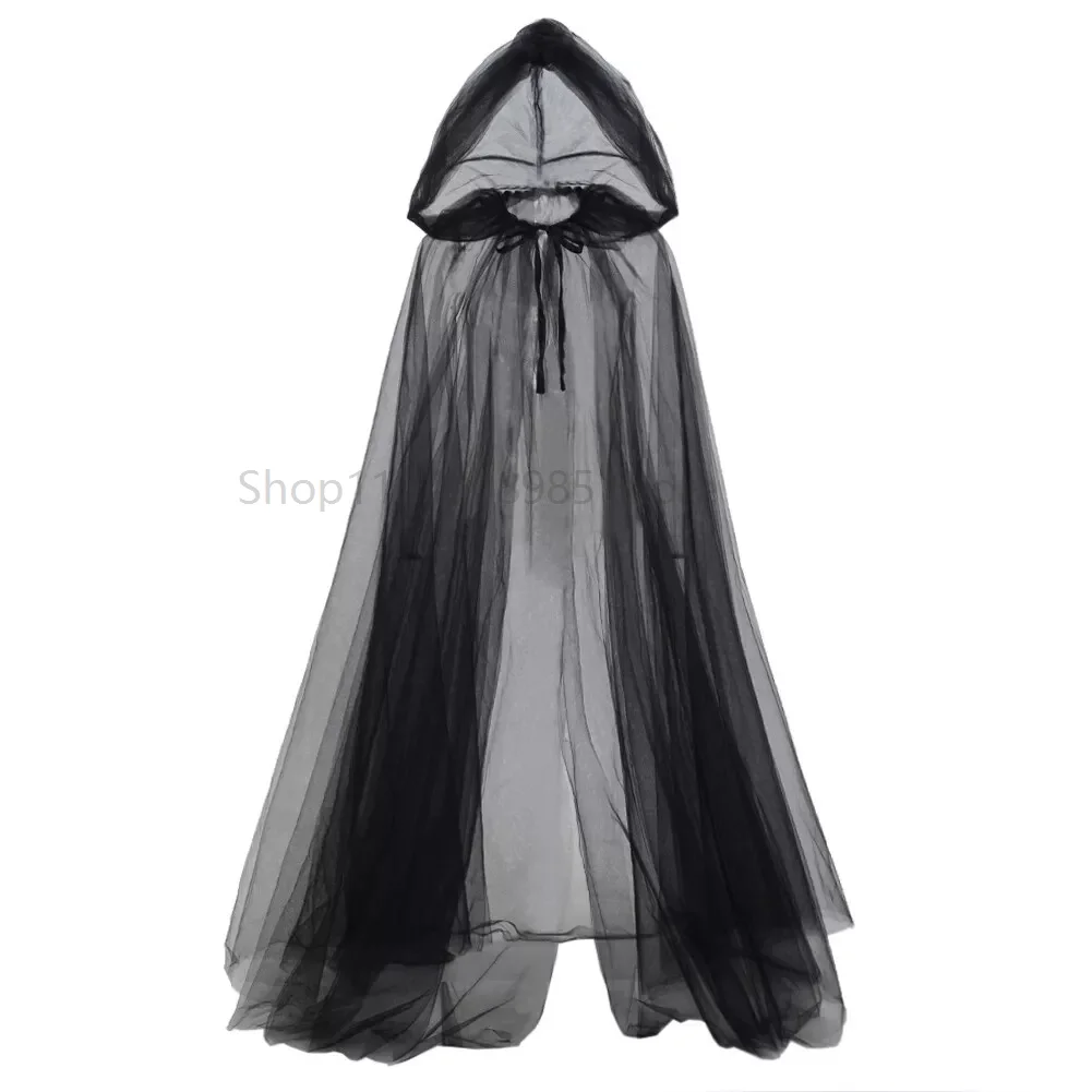 Gothic Punk Cloak Soft Tulle Capes Halloween Costume for Women Starry Stars Party Floor Length Cloak with Hood Cape view 6