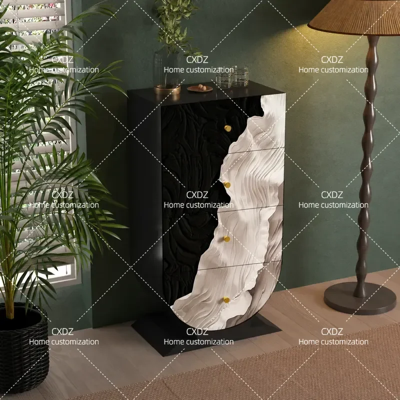 Chinese Modern Painted Solid Wood Four Bucket Cabinet Entrance Vertical Storage Locker for Living Room Homestay Wall Mounted