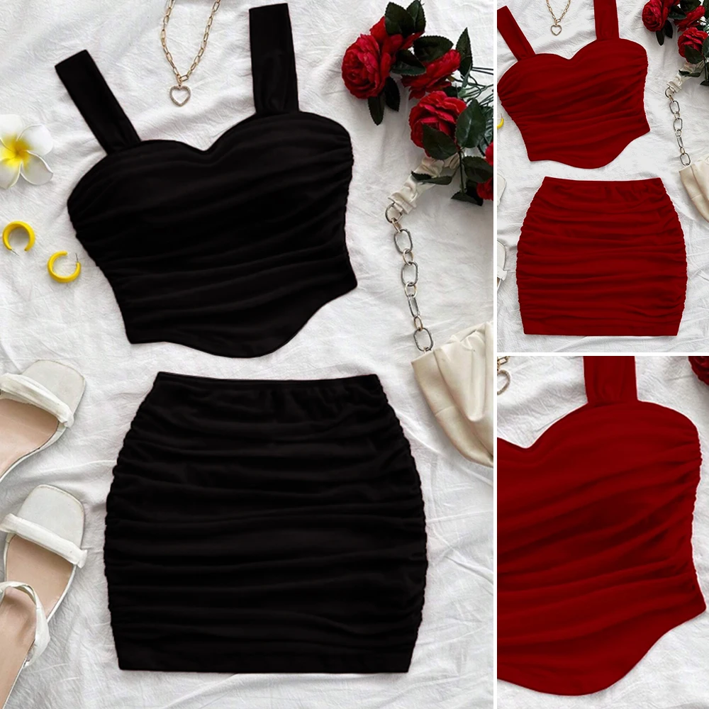 

Mia Muse Boutique, летние комплекты в стиле K, однотонные юбки без рукавов с вырезом в форме сердца и высокой талией, повседневные тонкие комплекты для женщин