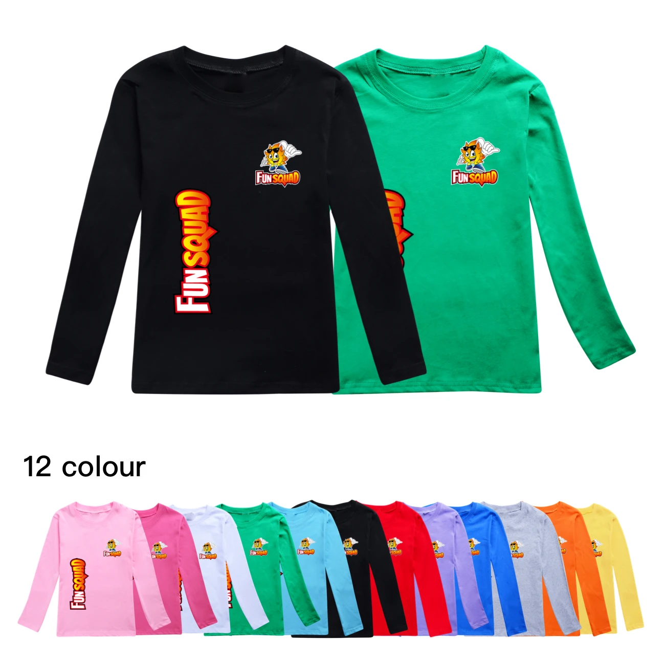 

2024 Spring Autumn Fashion New 2-15Y Kids Cute Fun Squad Gaming Tops Long Sleeve Cartoon Basic T-Shirt For Baby Girls Pullover