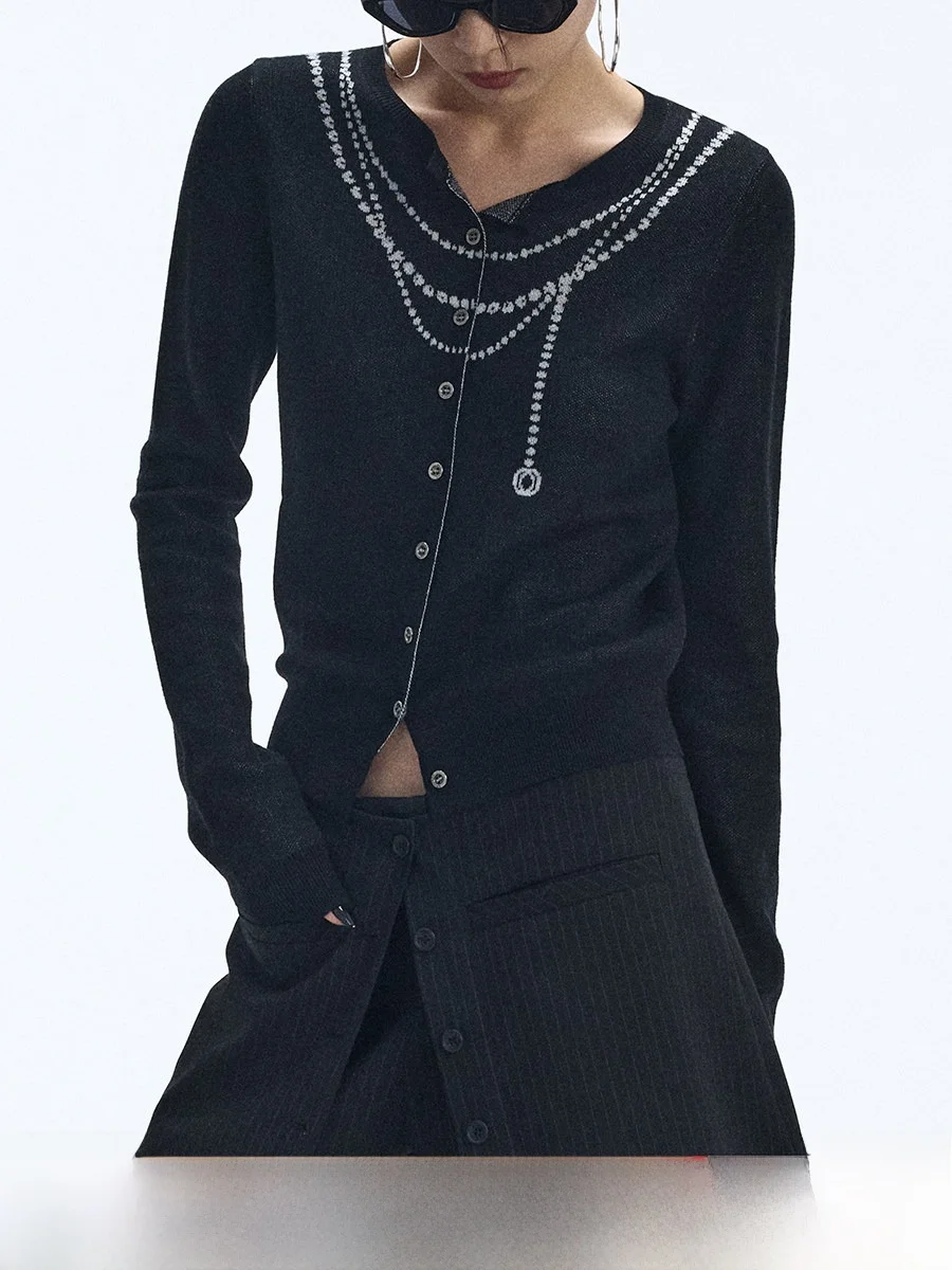 

Ourhour Multi-circle Pearl Nelace Color Blo Knitted Long Sve Open Cardigan Women's Autumn Design Top Polyester Fiber