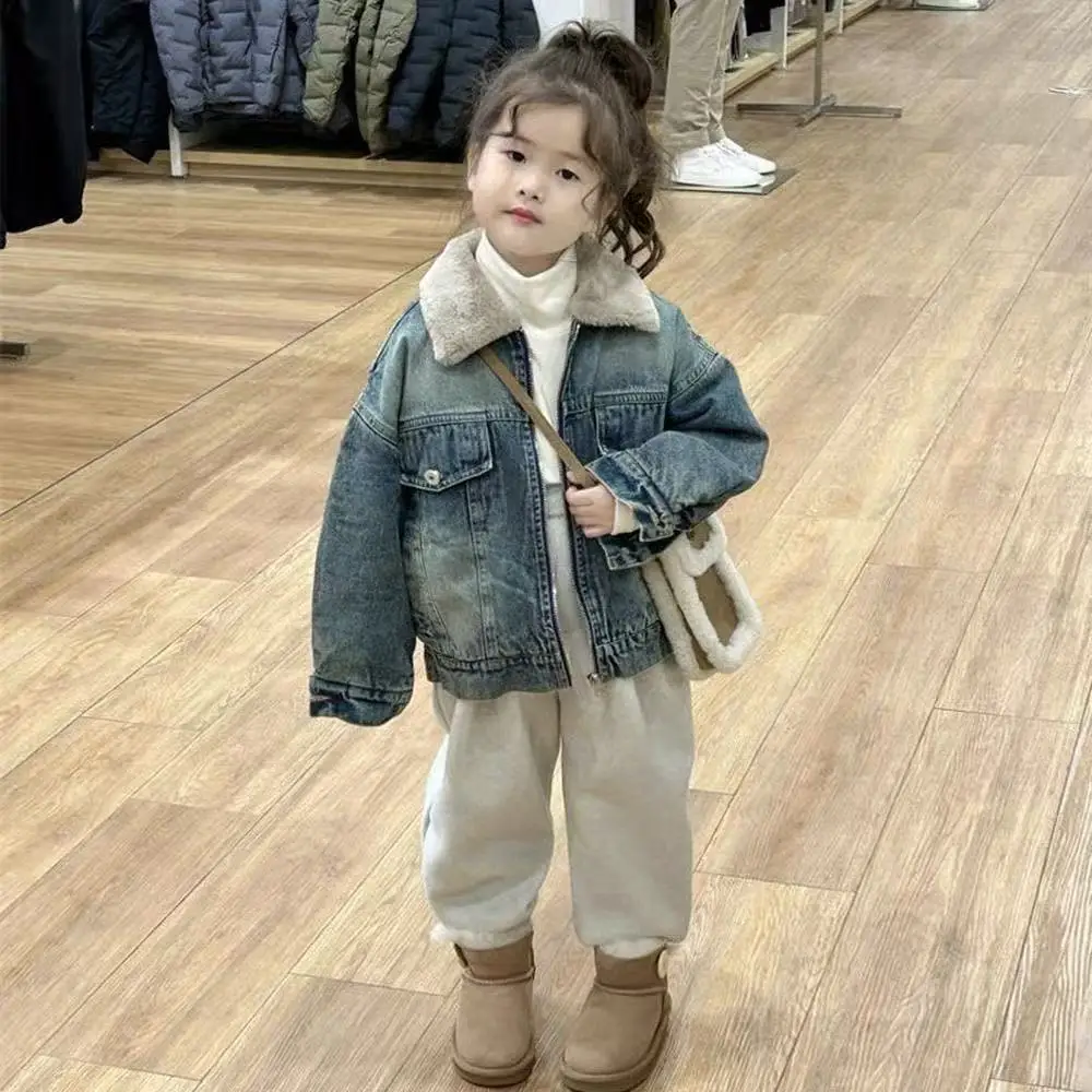 

Baby and Girl Denim Coat Autumn And Winter Clothing 2026 New Children's Plush Thick Casual Jacket 90-140cm