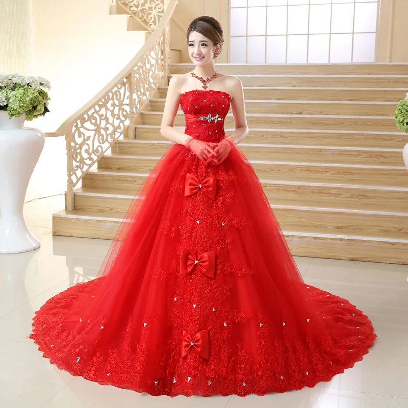 Vestidos de novia rojos de Encaje Vintage, bonitos vestidos de novia de talla grande con cola larga del 2020, vestidos de novia, vestidos de novia