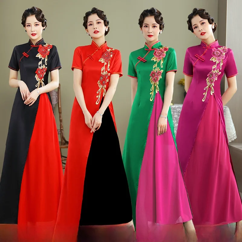 

Ele Long Young Sle plus Size QP097 Gown for Performance High Slit Retro Pattern ort Sve Full of ace