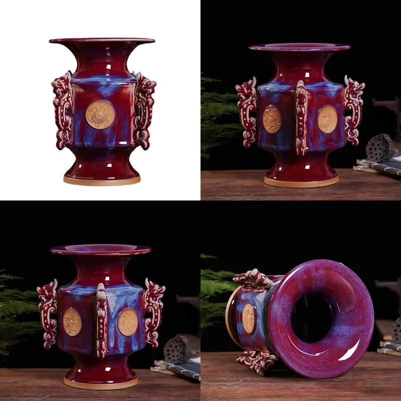 Chinese Porcelain Ruyi Vase Ceramic Ornament for Home Living Room Entrance Decor Traditional Craft Display Piece