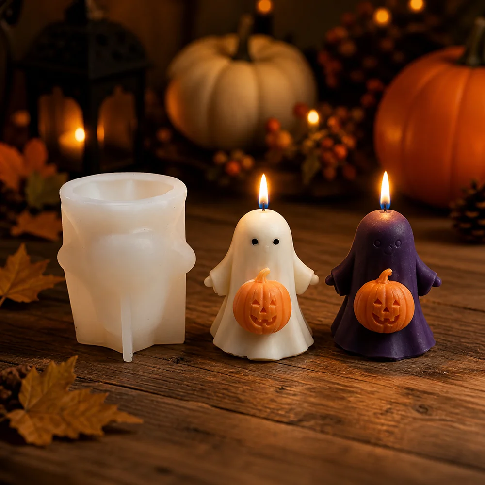 Halloween Ghost Pumpkin Silicone Mold DIY Pumpkin Aroma Candle Plaster Decoration Mould Halloween Spook Candle Making Supplies