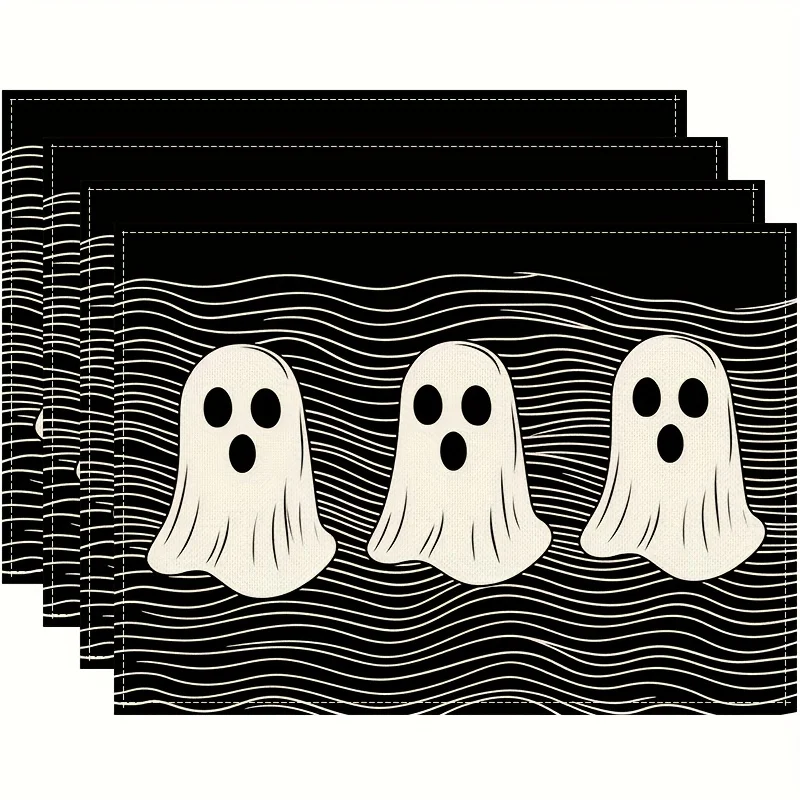 

4 шт., набор подставок для столовых приборов с волнистой линией Хэллоуина, 30,48x45,72 см, полиэстеровый коврик, подходит для домашней кухни/тепла