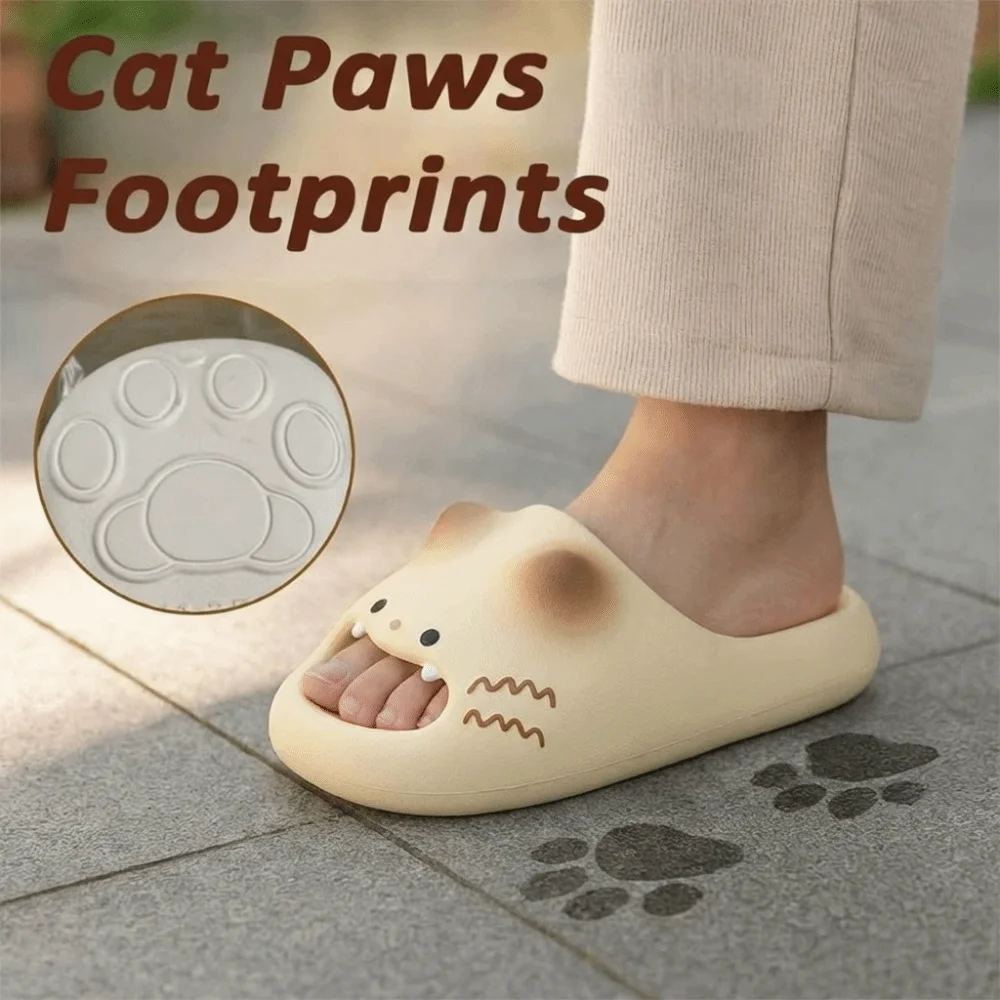 Adorable Waterproof Cat Slippers Bottom Cat Paw Closed Toe Cat Paw Slippers Anti Slip Soft Bottom Ladies Slippers Home image 6