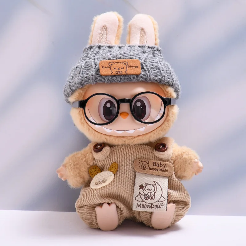 17 سنتيمتر Labubu ملابس دمى الجلوس وزرة الحفلات قبعة صغيرة V1 V2 دمية الملابس والاكسسوارات DIY بها بنفسك لعب الأطفال هدية عيد ميلاد