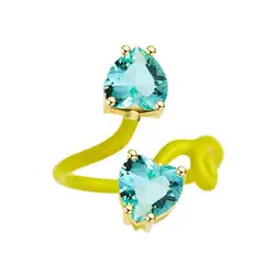 Purple Light Blue Heart Shaped Cubic Zirconia CZ Heart Shaped Open Full Finger Ring For Women Fashion Jewelry