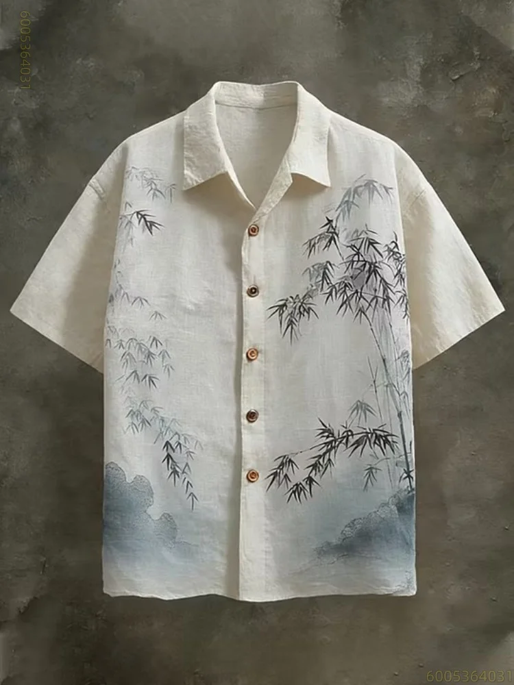 Men's shirt with colorful vertical stripes, Hawaiian style, short-sleeved shirt with rolled-up cuffs, casual vacation shirt.