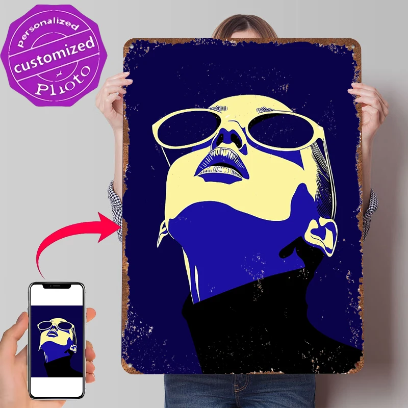 Woman in Sunglasses Metal Poster Wall Art Retro Vintage Metal Signs for Man Cave Decoration Garage Accessories House Interior
