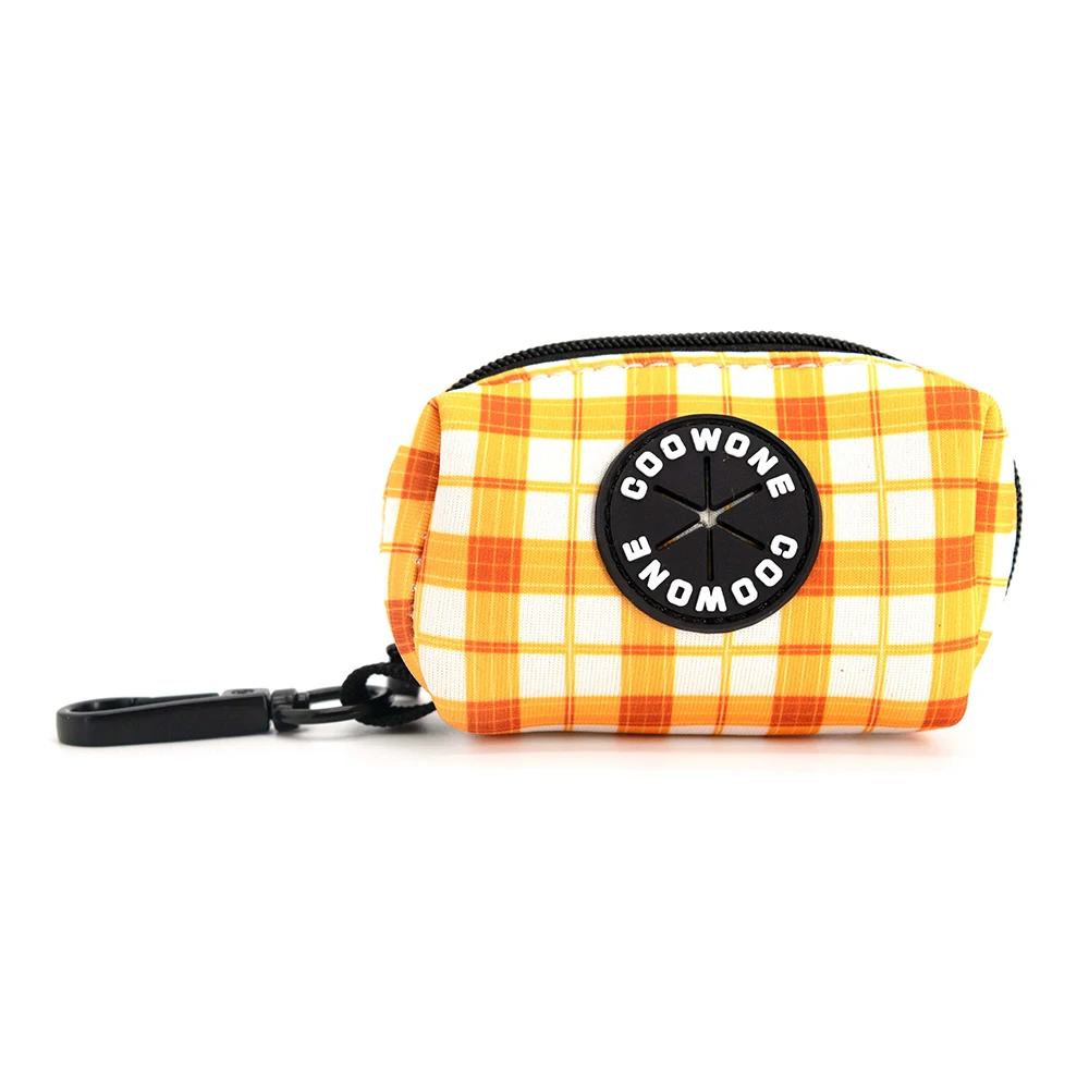 Collarlogo Adjustable Pet Dog Collar Durable Soft Creative Yellow White Plaid Design Leash Neoprene Harness Poop Bag Dispenser