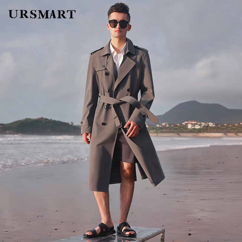 Long windbreaker men's knee length double breasted  British handsome thickened inner  autumn and winter fashion  trench coat men