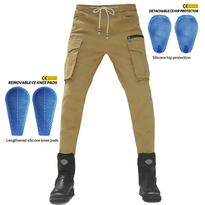 New Motorcycle Riding Pants Jeans Casual Multi-Pocket Small Foot Belt Protection Wear-Resistant Men and Women Racing