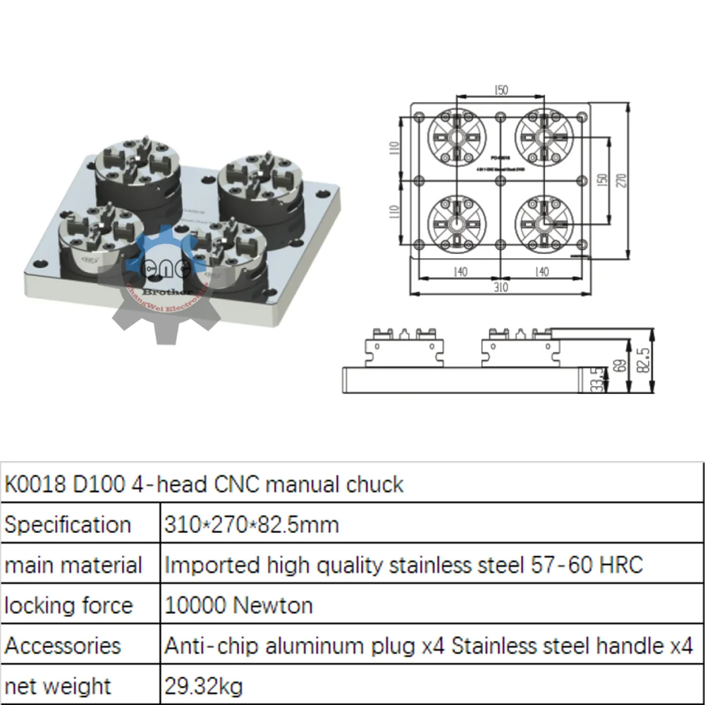 

Boost EDM Efficiency CNC 3Head Pneumatic/4Head Manual D100 Chuck Ideal for Copper Male Electrode Processing ER/3R Spark Machines