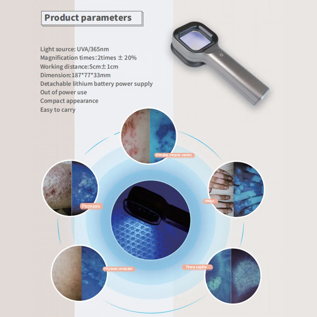 ABVI-Woods Lamp Huidanalysator Draagbare gezichtssalon Schoonheidsanalysator UV Woods Lamp voor huidverzorging