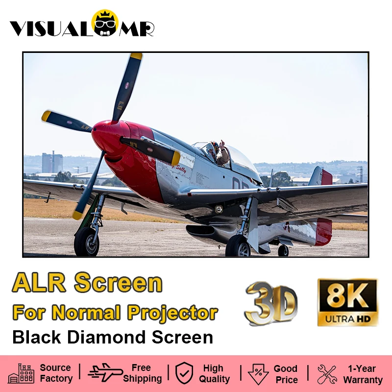 

VisualMr Hot Black Diamond ALR Projection Screen 1CM Bezel Frame 60-250 inch 4K 8K Ambient Light Rejecting for Normal Projectors