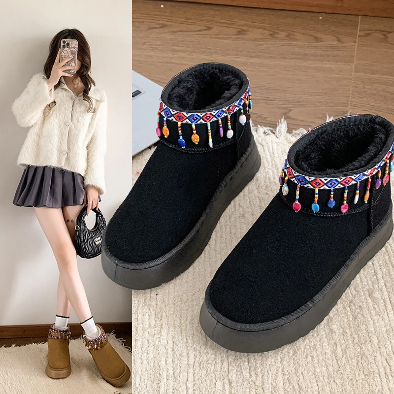 Women Shoes 2024 New Winter Classic Snow Bootes Slippers Boots Women Men Wool Warm Fur Winter Boots Thick-soled