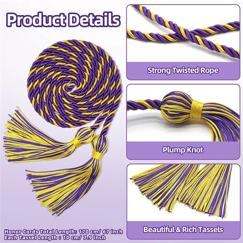 

A74E-20 Pcs Graduation Cords Tassel Graduation Braided For Graduation Students For Graduation Students Bachelor Gold And Purple