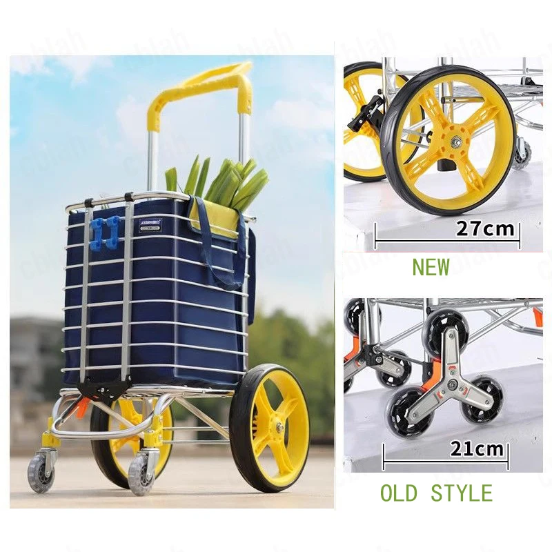Aluminum Foldable Cart with 35L Oxford Bag, 45kg Heavy Duty Wheels, Collapsible Grocery Wagon for Stair Climbing