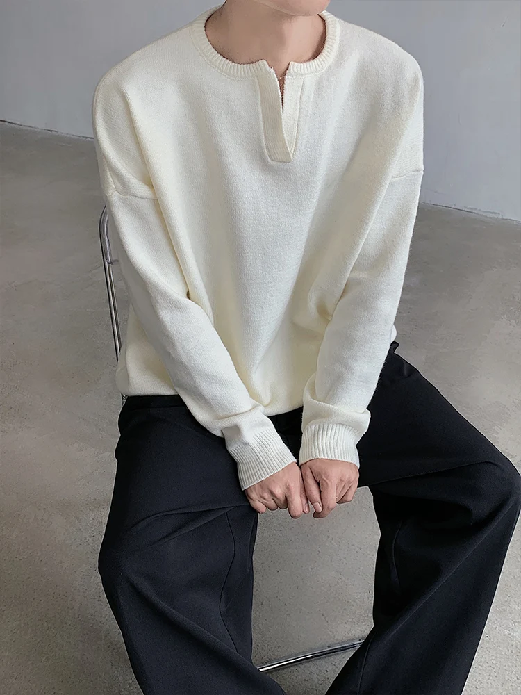 

Trendy V-Ne Knitted Sweater Men's Base Layer irt Loose Fit Autumn Long Sve Pure Color Street Sle Casual Faion
