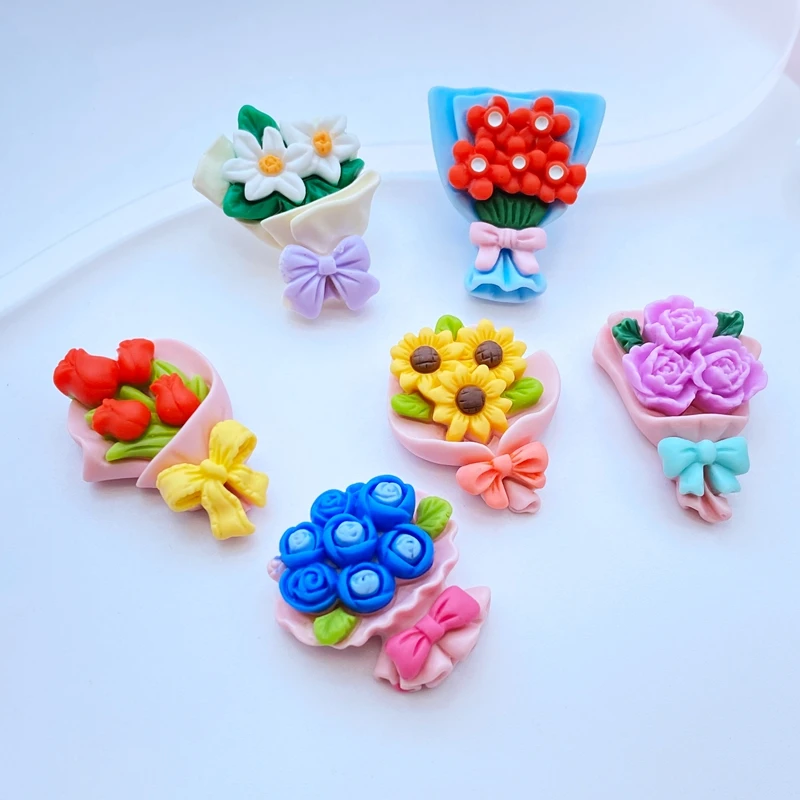 6/12Pcs New Cute Mini Simulated Bouquet/Flower Flat Back Resin Cabochons Scrapbooking DIY Jewelry Craft Decoration Accessories